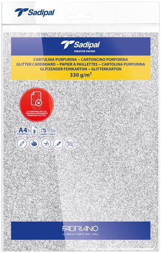SADIPAL Cartulina con Purpurina A4 Plata Paquete de 3 SADIPAL Cartulina con Purpurina A4 Plata Paquete de 3