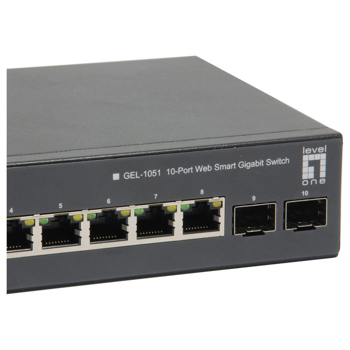LevelOne GEP-1051 Switch Gestionado L2/L3/L4 con 8 Puertos Gigabit PoE+ (70W) y 2 Ranuras SFP, Montaje en Rack