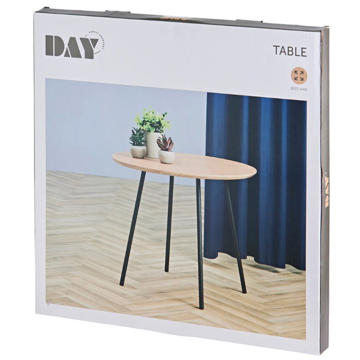 Day Mesa Day auxiliar con tabla MDF-PVC FSC, patas metal negro, diámetro 55 cm, altura 45 cm