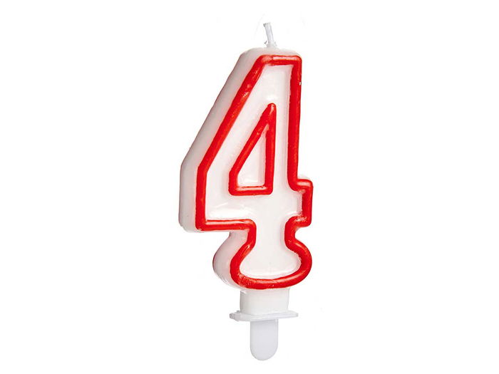 Arte Regal Vela Cumpleaños Num 4 Blanca Borde Rojo Cera 4.2x8.2x1 cm (Set de 72) Arte Regal Vela Cumpleaños Num 4 Blanca Borde Rojo Cera 4.2x8.2x1 cm (Set de 72)