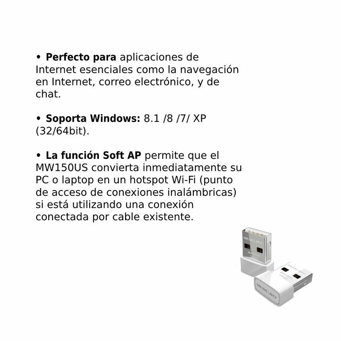 Mercusys MW150US Adaptador de Red Nano USB 150 Mbps Mercusys MW150US Adaptador de Red Nano USB 150 Mbps
