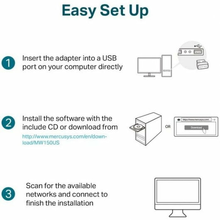 Mercusys MW150US Adaptador de Red Nano USB 150 Mbps Mercusys MW150US Adaptador de Red Nano USB 150 Mbps