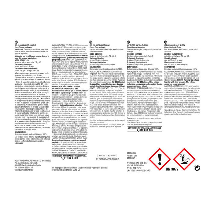 Tamar Cloro de Choque Granulado para Piscinas, Tratamiento de Agua Rápido, Bote 1 kg