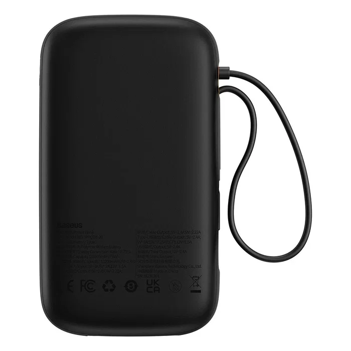 Baseus QPOW 2 Power Bank Externo 10000 mAh con Cable Doble, Carga Rápida 22.5W, Batería Litio Portátil - Negro
