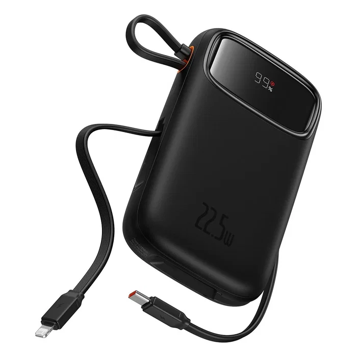 Baseus QPOW 2 Power Bank Externo 10000 mAh con Cable Doble, Carga Rápida 22.5W, Batería Litio Portátil - Negro