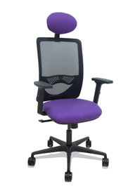 Piqueras y Crespo Silla Zulema con Mecanismo Sincro, Brazos 2D y Cabecero Fijo, Malla Negra y Asiento Lila
