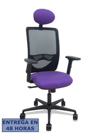 Piqueras y Crespo Silla Zulema con Mecanismo Sincro, Brazos 2D y Cabecero Fijo, Malla Negra y Asiento Lila