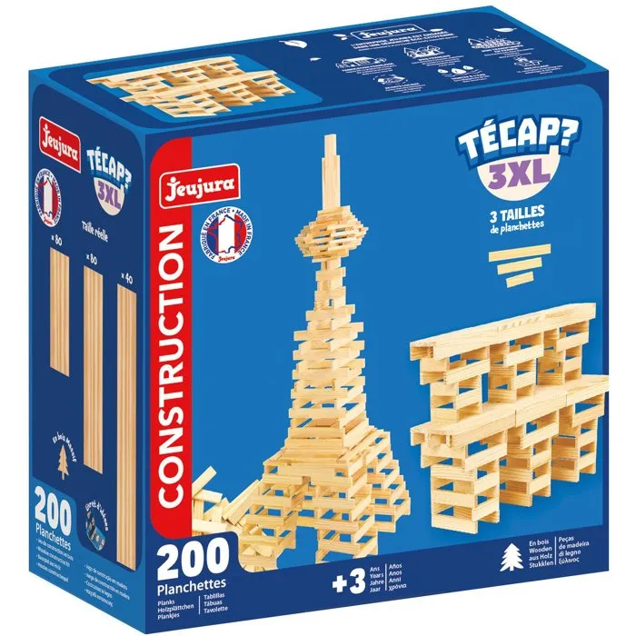 Jeujura Set de Construcción de Madera TECAP 3XL - 200 Piezas - Juego Educativo para Niños +3 Años - JEU3225280830803