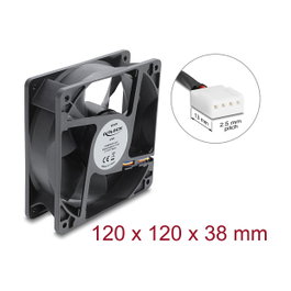DeLOCK Ventilador axial 48 V DC, 120 x 120 x 38 mm con conector PWM de 4 pines, negro