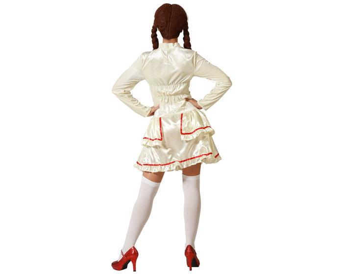 Disfraz Muñeca de Porcelana Mujer Adulta Halloween Vestido Beige con Lazos Rojos Talla M-L
