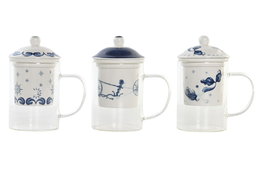 DKD Home Decor Mug Infusiones Atlantico Stella Maris Multicolor Cristal y Porcelana 300ml (6 Unidades)