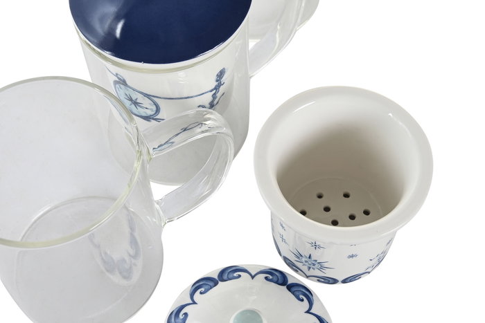 DKD Home Decor Mug Infusiones Atlantico Stella Maris Multicolor Cristal y Porcelana 300ml (6 Unidades)