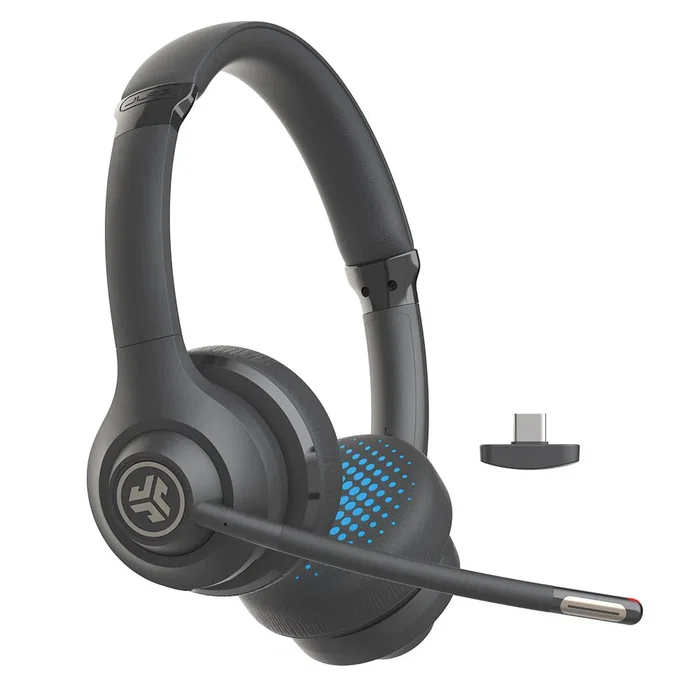 JLab Go Work Gen 2 Auriculares Diadema Inalámbrico Bluetooth 5.3 y Alámbrico, con Cable AUX USB-C, 55h Batería, Micrófono Boom, Color Negro y Azul
