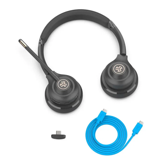 JLab Go Work Gen 2 Auriculares Diadema Inalámbrico Bluetooth 5.3 y Alámbrico, con Cable AUX USB-C, 55h Batería, Micrófono Boom, Color Negro y Azul