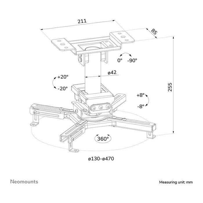 Neomounts Deckenhalter Projektor -45kg negro schwenk - Soporte de techo para proyector con capacidad 45 kg, ajustable