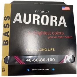 AURORA STRINGS Cuerdas de Bajo Aurora Pink 40-100 Recubiertas para Bajo Eléctrico Hechas en USA