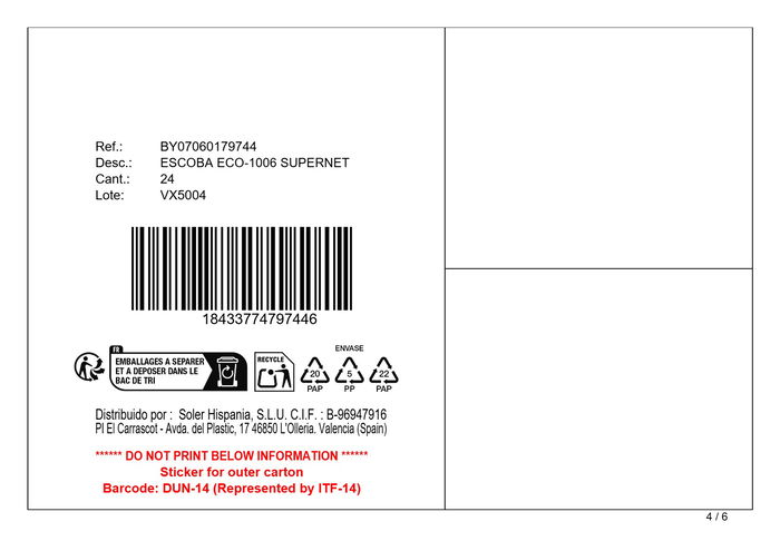 Inde Escoba Eco-1006 Supernet, Dimensiones 38.7 x 9.2 x 10.5 cm, Peso 8.66 kg (24 Unidades)