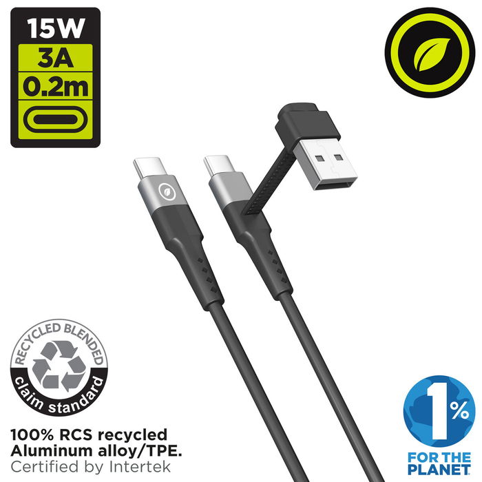 muvit for change cable Tipo C + Tipo A a Tipo C 3A 15w 0,2m negro muvit for change cable Tipo C + Tipo A a Tipo C 3A 15w 0,2m negro