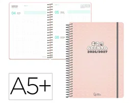 Liderpapel Agenda Escolar 2026-2027 Fantasy, Formato Día Página A5+, Tapa Dura, Espiral, Interior Bilingüe con Papel FSC 80g, Incluye Pegatinas