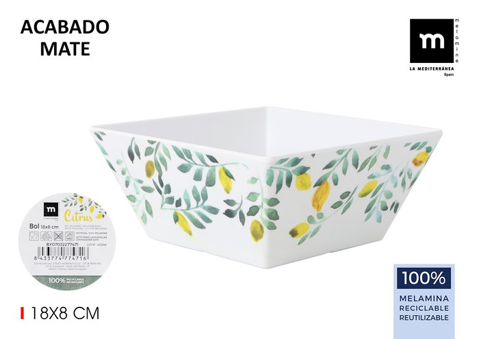 La Mediterranea Bol Melamina Mate Citrus 18 cm x 8 cm (24 Unidades) La Mediterranea Bol Melamina Mate Citrus 18 cm x 8 cm (24 Unidades)