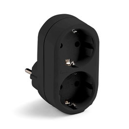 Famatel Adaptador Doble Schuko 2P+T 16A 250V con Entrada Frontal, Negro, Blister