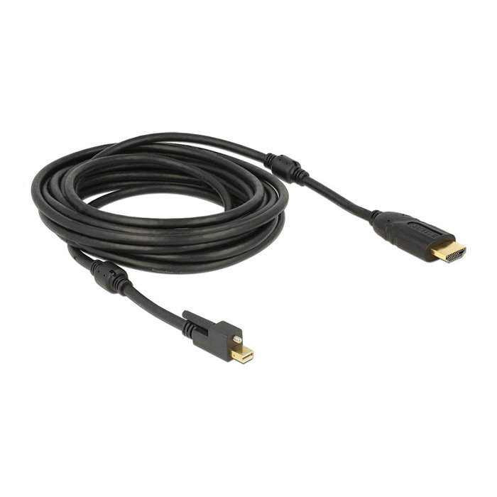 DeLOCK Cable de Mini DisplayPort 1.2 a HDMI 4K con Tornillo, 5 m, Negro DeLOCK Cable de Mini DisplayPort 1.2 a HDMI 4K con Tornillo, 5 m, Negro