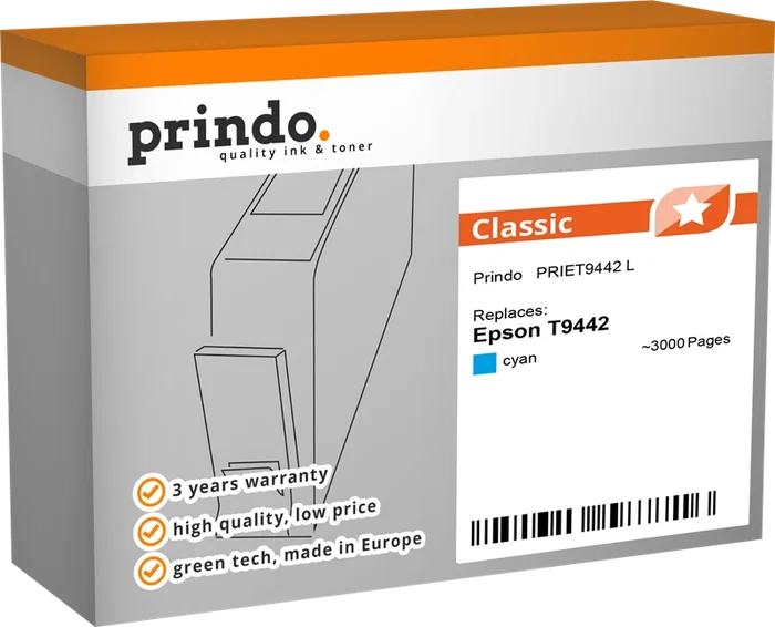 Prindo Classic L Cartucho de tinta cian compatible con Epson T9442 Prindo Classic L Cartucho de tinta cian compatible con Epson T9442