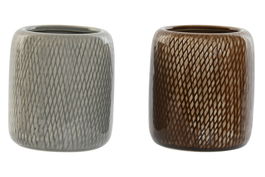 DKD Home Decor Vaso Gres Gris Marron 8.5 x 10 x 8.5 cm (2 Unidades) Apto Lavavajillas