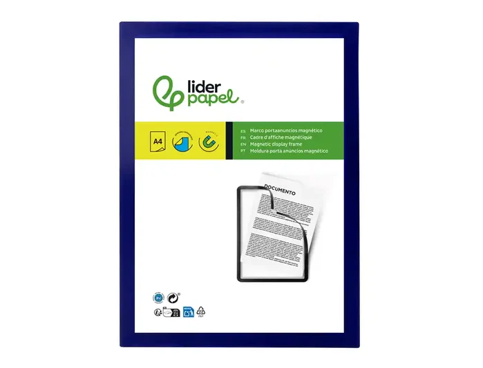 Liderpapel Marco Porta Anuncios Magnético DIN A4 Adhesivo Removible Color Azul