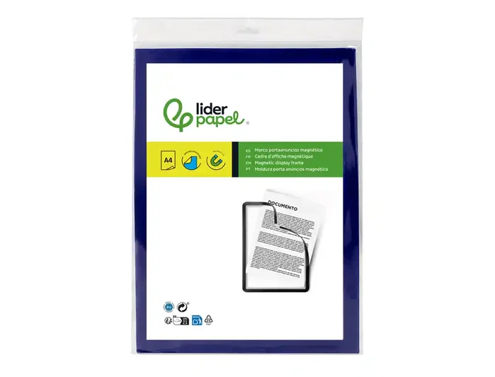 Liderpapel Marco Porta Anuncios Magnético DIN A4 Adhesivo Removible Color Azul