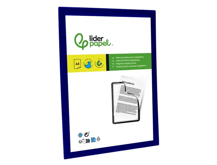 Liderpapel Marco Porta Anuncios Magnético DIN A4 Adhesivo Removible Color Azul