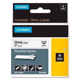 Dymo Rhino Cinta De Etiquetas Industrial Adhesiva, Negro Sobre Blanco, 24 mm x 3.45 m, Nylon Flexible S0773840