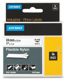 Dymo Rhino Cinta De Etiquetas Industrial Adhesiva, Negro Sobre Blanco, 24 mm x 3.45 m, Nylon Flexible S0773840