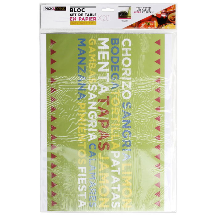Pick and Drink Juego De 20 Individuales De Papel Para Comida Medidas 32x44 Cm Colores Surtidos