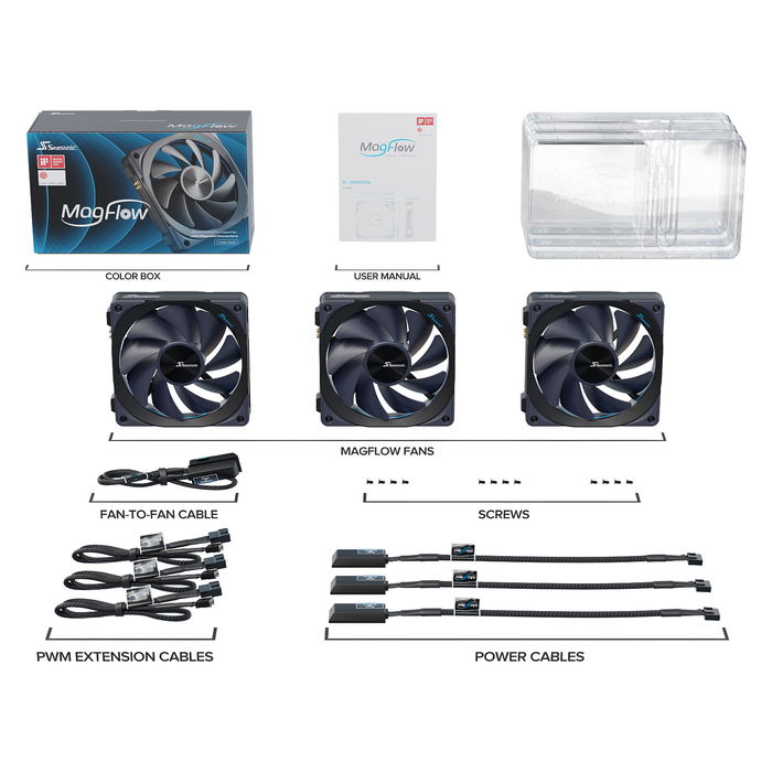 Seasonic MagFlow 1225PWM Ventilador 120mm PWM Negro Pack 3 Unidades Seasonic MagFlow 1225PWM Ventilador 120mm PWM Negro Pack 3 Unidades