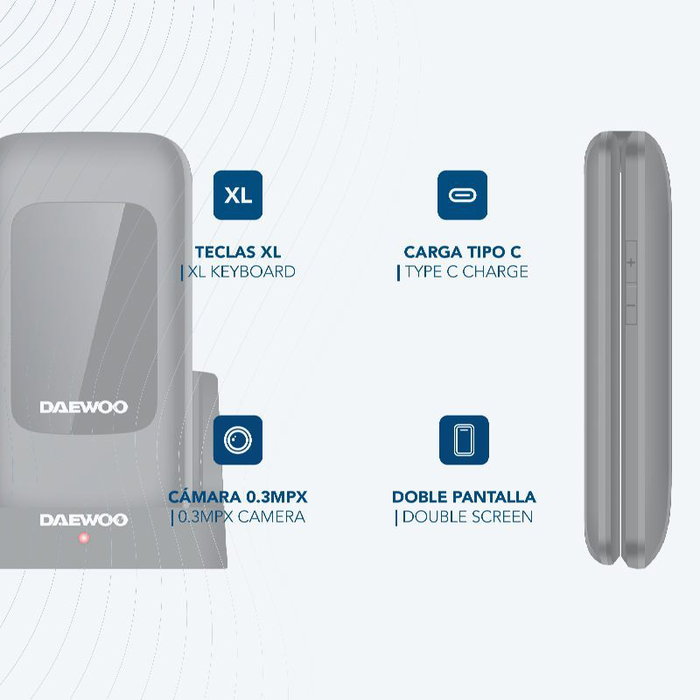 Daewoo TELEFONO MOVIL 4G SENIOR Concha Doble Pantalla 2.8 + 1.77 Pulgadas Dual SIM