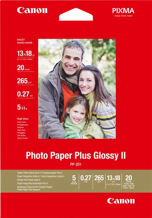 Canon Photo Paper Plus Glossy II PP-201 13x18 cm, 20 hojas, Blanco Canon Photo Paper Plus Glossy II PP-201 13x18 cm, 20 hojas, Blanco
