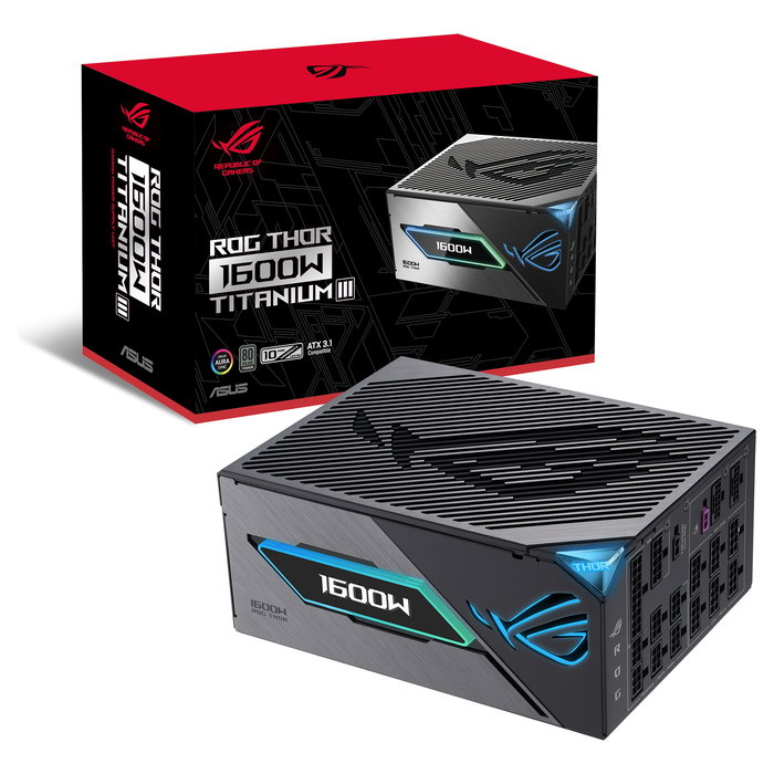 ASUS ROG THOR III Gaming Fuente de Alimentacion 1600W ATX 3.1 80 Plus Titanium, Certificacion 80 PLUS Titanium, 1600 W, Fuente ATX, PSU para PC, THOR-1600T3-GAMING