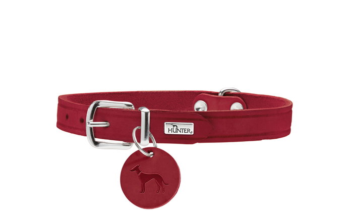 Hunter Collar Aalborg XS-S Cuello: 28-33 cm Rojo Cuero de Vaca Robusto Con Colgante