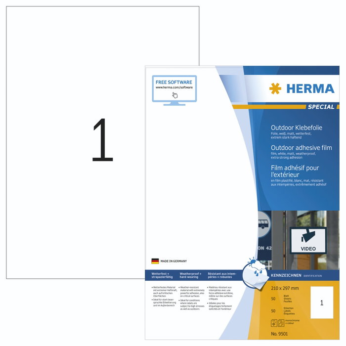 HERMA Etiquetas de alta resistencia blancas A4 210x297 mm 50 unidades HERMA Etiquetas de alta resistencia blancas A4 210x297 mm 50 unidades