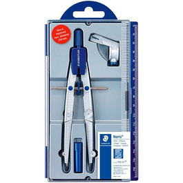 Staedtler Compás Escolar Noris 550 Estuche Con Adaptador Universal + Tubo De Minas Gris Metalizado