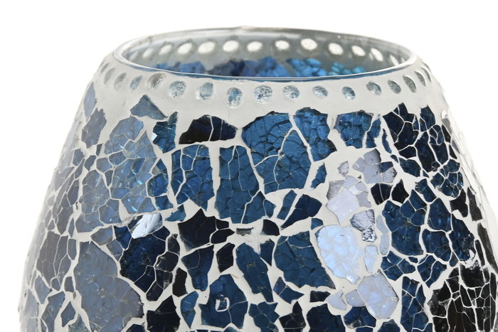 DKD Home Decor Lámpara Sobremesa Indio Mosaic Verano Craquelado Azul Cristal 13x17x13 cm