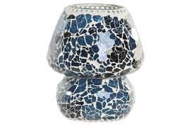 DKD Home Decor Lámpara Sobremesa Indio Mosaic Verano Craquelado Azul Cristal 13x17x13 cm
