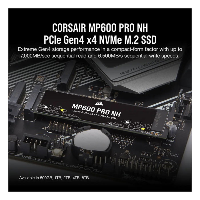 Corsair MP600 PRO NH SSD NVMe M.2 2TB PCIe Gen4 x4 - 7000 MB/s de Lectura, 5700 MB/s de Escritura