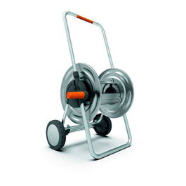 Hozelock Metaltank 75 Carro Portamanguera de Metal, Estructura Aluminio y Tambor Acero, Mango Telescópico (55-86 cm), 2 Rácores, Capacidad 75 m Manguera