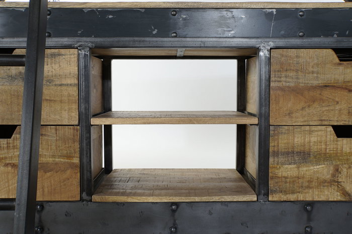 DKD Home Decor Estantería de Madera Reciclada y Metal Diseño Escalera