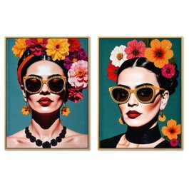 DKD Home Decor Cuadros de Lienzo Chica Flores Surtido de 2 Unidades