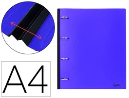 Liderpapel Carpeta de 4 anillas redondas de 25 mm azul con lomo extensible