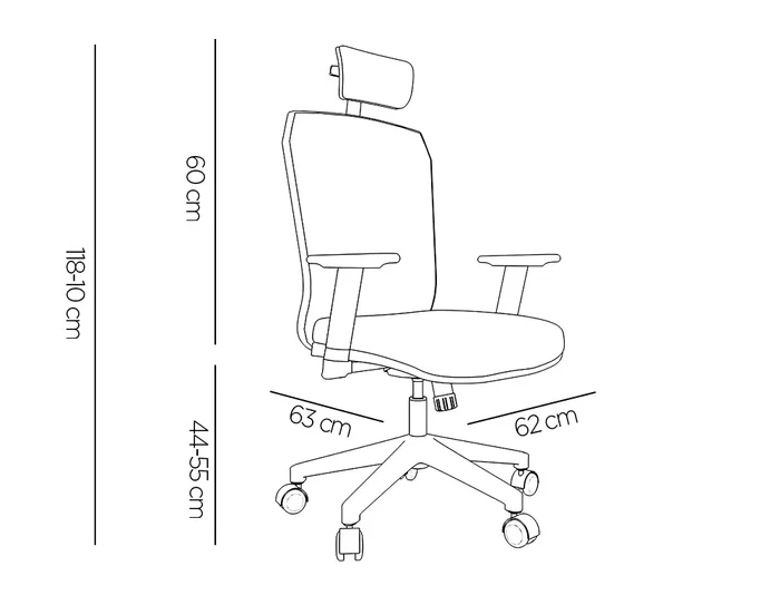 Q-connect Silla Giratoria Ergonómica Respaldo Alto Reposacabezas Ajustable 1180+100x630x625 mm