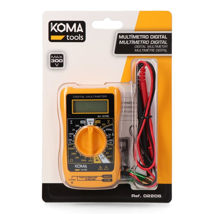 Koma Tools Multímetro Digital de Bolsillo LCD 3 ½ Dígitos 300 V CAT III - Corriente Continua y Alterna, 57 x 27 x 95 mm Koma Tools Multímetro Digital de Bolsillo LCD 3 ½ Dígitos 300 V CAT III - Corriente Continua y Alterna, 57 x 27 x 95 mm
